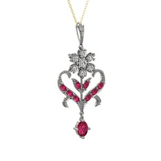 Beyaz zirkon ve rodolit garnet 8 ayar beyaz altın kolye (40 cm altın rolo zincir)