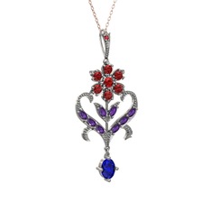 Ade Kraliyet Kolye - Garnet, ametist ve lab safir 14 ayar beyaz altın kolye (40 cm rose altın rolo zincir) #1ljj6uo