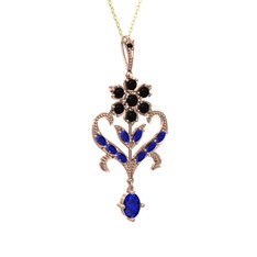 Siyah zirkon ve lab safir 8 ayar rose altın kolye (40 cm altın rolo zincir)