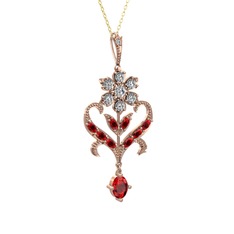 Ade Kraliyet Kolye - Beyaz zirkon ve garnet 8 ayar rose altın kolye (40 cm altın rolo zincir) #1o3cxgu