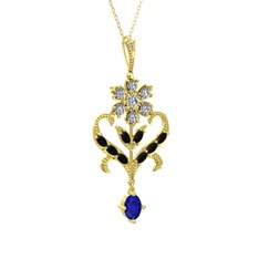 Ade Kraliyet Kolye - Beyaz zirkon, siyah zirkon ve lab safir 925 ayar altın kaplama gümüş kolye (40 cm altın rolo zincir) #1o96bqe