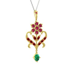 Rodolit garnet, garnet ve yeşil kuvars 925 ayar altın kaplama gümüş kolye (40 cm beyaz altın rolo zincir)