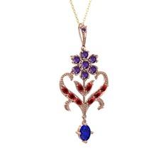 Ametist, garnet ve lab safir 8 ayar rose altın kolye (40 cm altın rolo zincir)