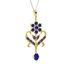 Lab safir ve ametist 8 ayar altın kolye (40 cm gümüş rolo zincir)