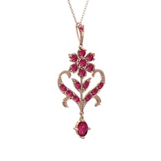 Ade Kraliyet Kolye - Rodolit garnet 925 ayar rose altın kaplama gümüş kolye (40 cm rose altın rolo zincir) #1oxui15