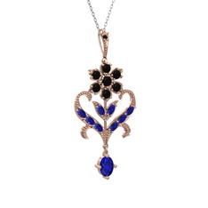 Siyah zirkon ve lab safir 14 ayar rose altın kolye (40 cm beyaz altın rolo zincir)