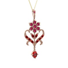 Ade Kraliyet Kolye - Rodolit garnet ve garnet 14 ayar rose altın kolye (40 cm gümüş rolo zincir) #1pqfxwy