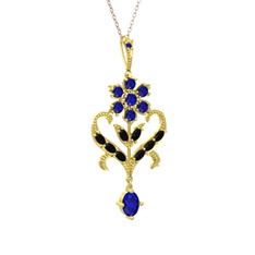 Lab safir ve siyah zirkon 925 ayar altın kaplama gümüş kolye (40 cm gümüş rolo zincir)