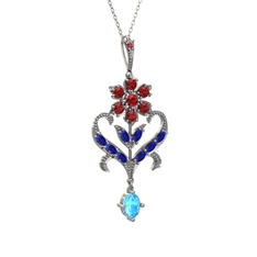 Ade Kraliyet Kolye - Garnet, lab safir ve akuamarin 14 ayar beyaz altın kolye (40 cm gümüş rolo zincir) #1q9cg12