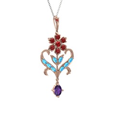 Ade Kraliyet Kolye - Garnet, akuamarin ve ametist 8 ayar rose altın kolye (40 cm beyaz altın rolo zincir) #1qliexx