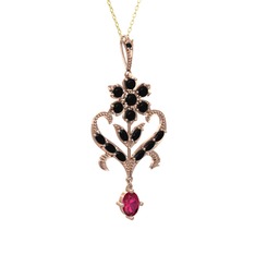 Ade Kraliyet Kolye - Siyah zirkon ve rodolit garnet 8 ayar rose altın kolye (40 cm altın rolo zincir) #1qwo4mh