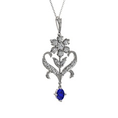 Ade Kraliyet Kolye - Beyaz zirkon ve lab safir 14 ayar beyaz altın kolye (40 cm beyaz altın rolo zincir) #1qyq95t