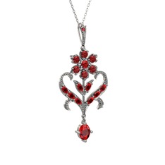 Garnet 925 ayar gümüş kolye (40 cm beyaz altın rolo zincir)