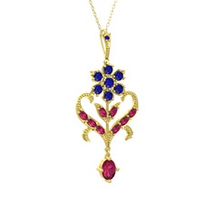 Lab safir ve rodolit garnet 925 ayar altın kaplama gümüş kolye (40 cm altın rolo zincir)