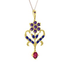 Ade Kraliyet Kolye - Ametist, lab safir ve rodolit garnet 925 ayar altın kaplama gümüş kolye (40 cm rose altın rolo zincir) #1sgd0fc