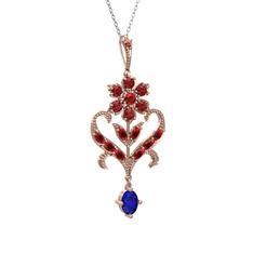 Garnet ve lab safir 8 ayar rose altın kolye (40 cm beyaz altın rolo zincir)