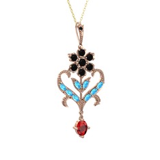 Ade Kraliyet Kolye - Siyah zirkon, akuamarin ve garnet 14 ayar rose altın kolye (40 cm altın rolo zincir) #1tgdezm