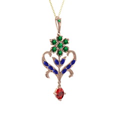 Ade Kraliyet Kolye - Yeşil kuvars, lab safir ve garnet 925 ayar rose altın kaplama gümüş kolye (40 cm gümüş rolo zincir) #1ty8l5a