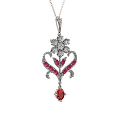 Ade Kraliyet Kolye - Beyaz zirkon, rodolit garnet ve garnet 925 ayar gümüş kolye (40 cm rose altın rolo zincir) #1tza2dt