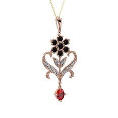 Siyah zirkon, beyaz zirkon ve garnet 925 ayar rose altın kaplama gümüş kolye (40 cm altın rolo zincir)
