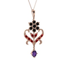 Ade Kraliyet Kolye - Siyah zirkon, garnet ve ametist 14 ayar rose altın kolye (40 cm rose altın rolo zincir) #1uj20qa