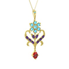 Ade Kraliyet Kolye - Akuamarin, ametist ve garnet 14 ayar altın kolye (40 cm altın rolo zincir) #1uljq33