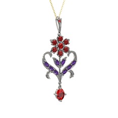 Garnet ve ametist 925 ayar gümüş kolye (40 cm altın rolo zincir)