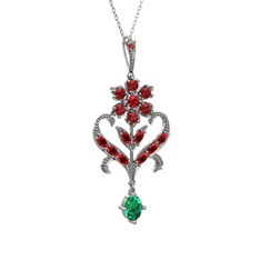 Garnet ve yeşil kuvars 8 ayar beyaz altın kolye (40 cm beyaz altın rolo zincir)