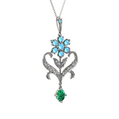 Ade Kraliyet Kolye - Akuamarin, beyaz zirkon ve yeşil kuvars 8 ayar beyaz altın kolye (40 cm beyaz altın rolo zincir) #1v38a5d