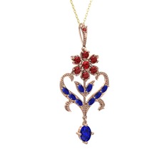Ade Kraliyet Kolye - Garnet ve lab safir 8 ayar rose altın kolye (40 cm altın rolo zincir) #1v8l9xw