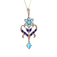 Akuamarin ve lab safir 14 ayar rose altın kolye (40 cm altın rolo zincir)
