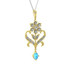 Ade Kraliyet Kolye - Beyaz zirkon ve akuamarin 8 ayar altın kolye (40 cm beyaz altın rolo zincir) #1vlv3jh