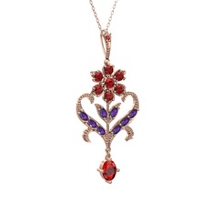 Ade Kraliyet Kolye - Garnet ve ametist 8 ayar rose altın kolye (40 cm rose altın rolo zincir) #1vo5tp8