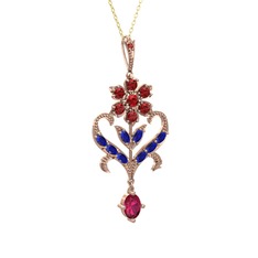 Ade Kraliyet Kolye - Garnet, lab safir ve rodolit garnet 14 ayar rose altın kolye (40 cm altın rolo zincir) #1w0cfmi