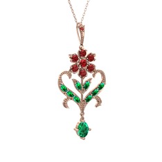 Ade Kraliyet Kolye - Garnet ve yeşil kuvars 14 ayar rose altın kolye (40 cm rose altın rolo zincir) #1w296em