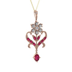 Beyaz zirkon ve rodolit garnet 8 ayar rose altın kolye (40 cm altın rolo zincir)