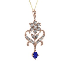 Beyaz zirkon ve lab safir 8 ayar rose altın kolye (40 cm altın rolo zincir)