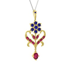 Ade Kraliyet Kolye - Lab safir ve rodolit garnet 14 ayar altın kolye (40 cm beyaz altın rolo zincir) #1wh54tg