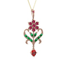 Ade Kraliyet Kolye - Rodolit garnet, yeşil kuvars ve garnet 925 ayar rose altın kaplama gümüş kolye (40 cm altın rolo zincir) #1x6g837