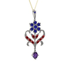 Ade Kraliyet Kolye - Lab safir, garnet ve ametist 925 ayar gümüş kolye (40 cm altın rolo zincir) #1x7b9vn
