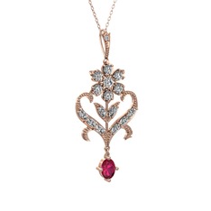 Ade Kraliyet Kolye - Beyaz zirkon ve rodolit garnet 8 ayar rose altın kolye (40 cm rose altın rolo zincir) #1xc4u65