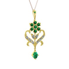 Ade Kraliyet Kolye - Yeşil kuvars ve beyaz zirkon 14 ayar altın kolye (40 cm rose altın rolo zincir) #1xu483t