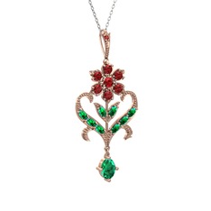 Ade Kraliyet Kolye - Garnet ve yeşil kuvars 14 ayar rose altın kolye (40 cm gümüş rolo zincir) #1y6ffi9