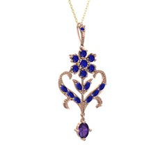 Lab safir ve ametist 8 ayar rose altın kolye (40 cm altın rolo zincir)