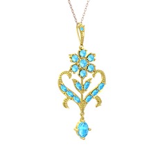 Ade Kraliyet Kolye - Akuamarin 925 ayar altın kaplama gümüş kolye (40 cm rose altın rolo zincir) #1yofkuv