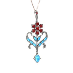 Ade Kraliyet Kolye - Garnet ve akuamarin 8 ayar beyaz altın kolye (40 cm rose altın rolo zincir) #1yti1ov