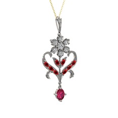 Beyaz zirkon, garnet ve rodolit garnet 8 ayar beyaz altın kolye (40 cm altın rolo zincir)