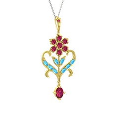 Ade Kraliyet Kolye - Rodolit garnet ve akuamarin 14 ayar altın kolye (40 cm beyaz altın rolo zincir) #2kr567