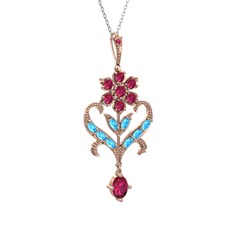 Rodolit garnet ve akuamarin 14 ayar rose altın kolye (40 cm beyaz altın rolo zincir)