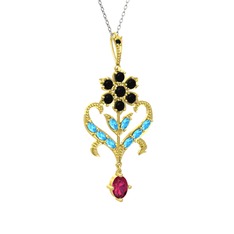 Ade Kraliyet Kolye - Siyah zirkon, akuamarin ve rodolit garnet 925 ayar altın kaplama gümüş kolye (40 cm gümüş rolo zincir) #5e52iu